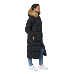 Svea W. Loose Fur Hood Coat Black