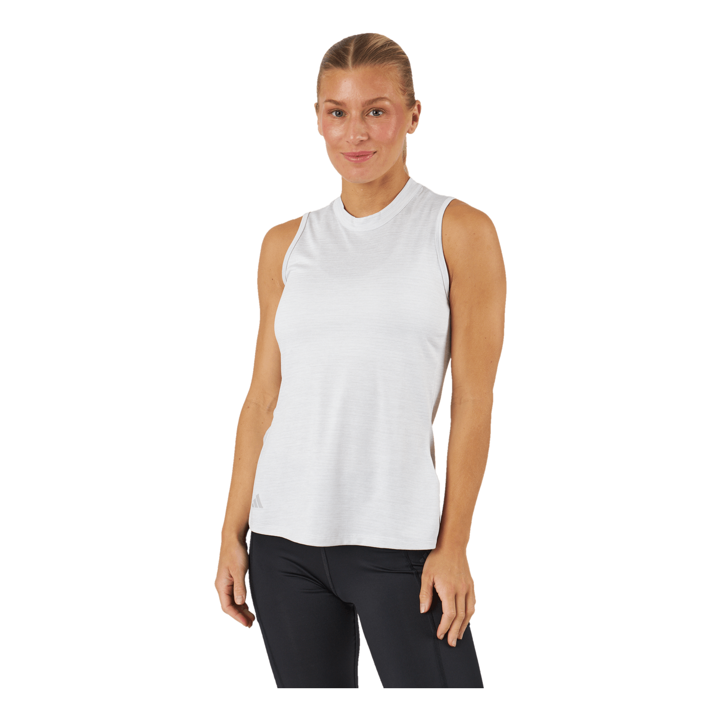 ADIDAS Essentials Heathered Mock-Neck Sleeveless Golf Polo Shirt White 3 ADIDAS Essentials Heathered Mock-Neck Sleeveless Golf Polo Shirt White